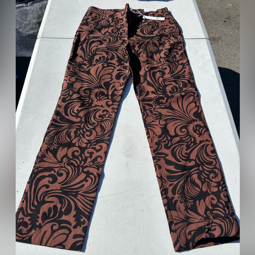 Chico's Elegant Black and Brown Floral Straight Leg Pants